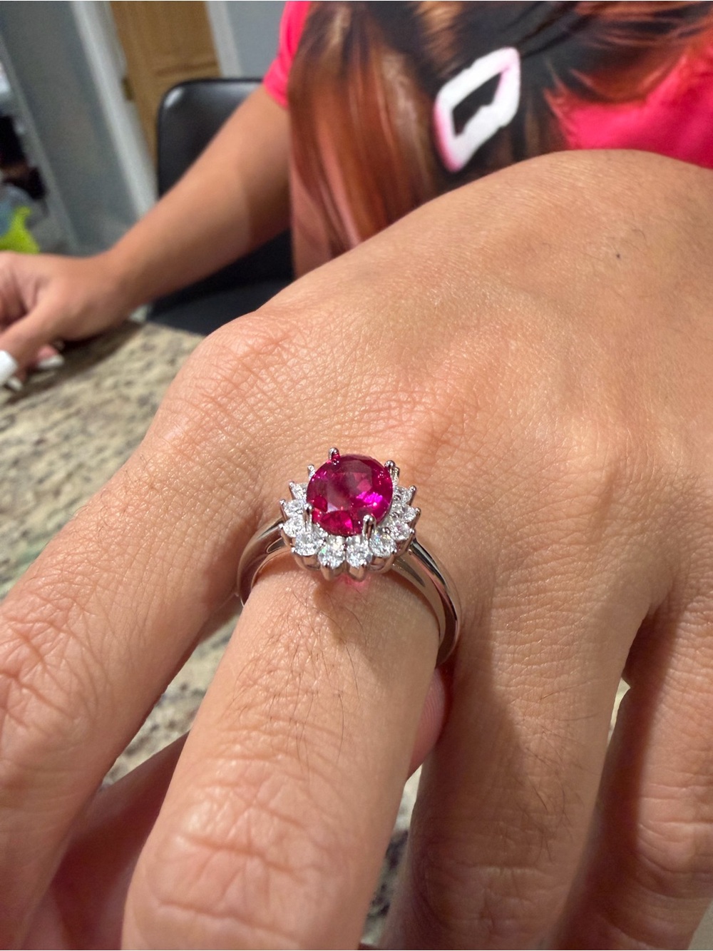 Ruby Halo Cocktail Ring - Vibrant Pink Center